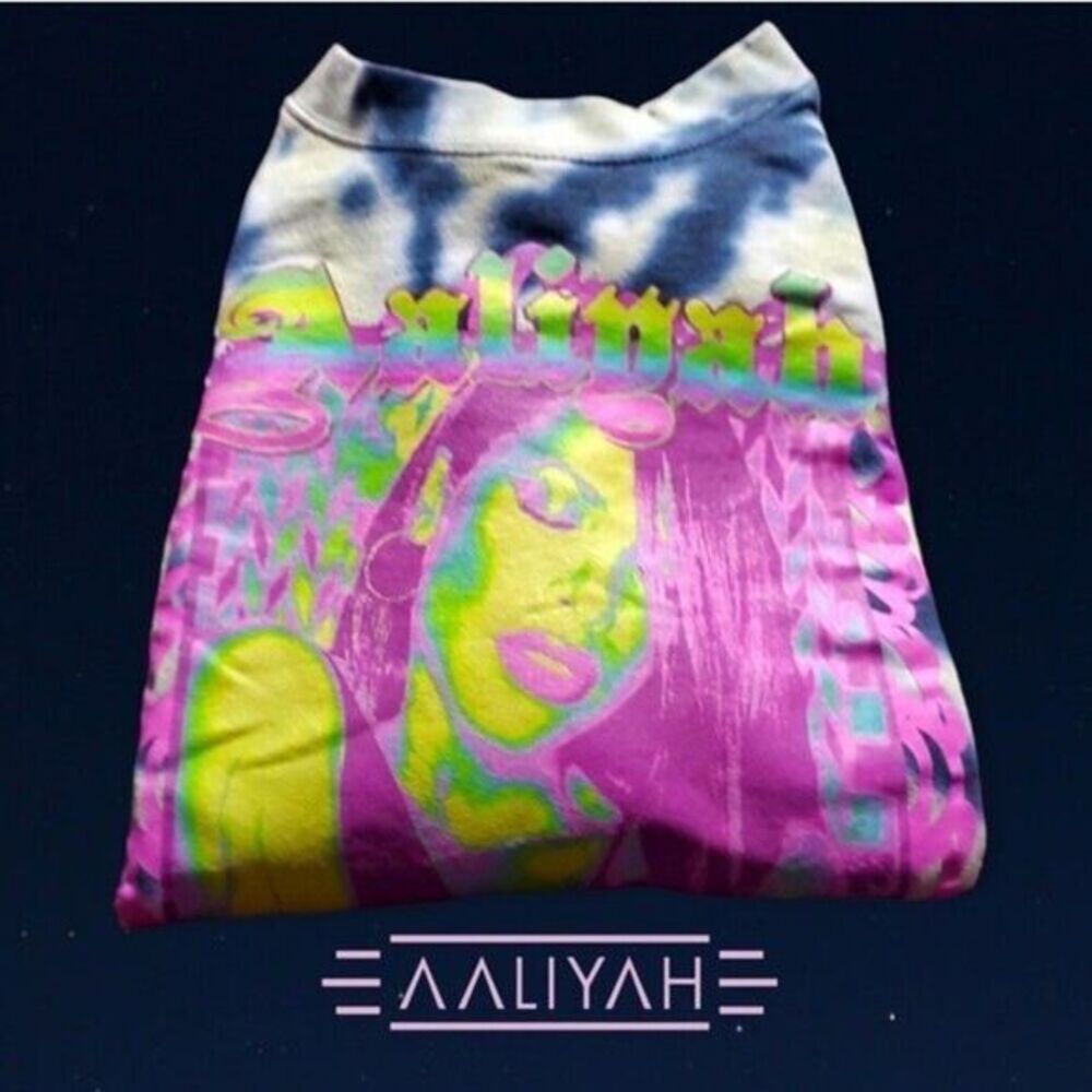 AALIYAH Blue Tie Dye Crew Neck Neon Screen Print Pullover Sweatshirt L FLAWED * - Picture 8 of 8